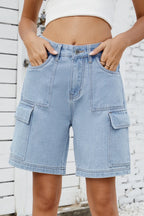 High Rise Denim Shorts Cargo Pockets (9)
