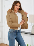 Pocketed Long Sleeve Cropped Hooded Winter Coat (5)