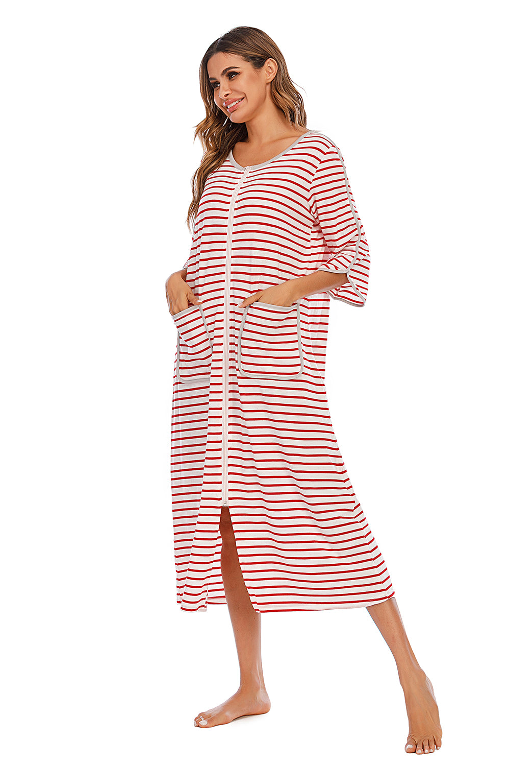 Round Neck Three-quarter Sleeve Midi Night Dress (11)