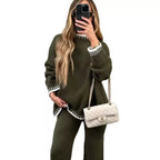 Contrast Trim Round Neck Top Pants Sweater Set (10)