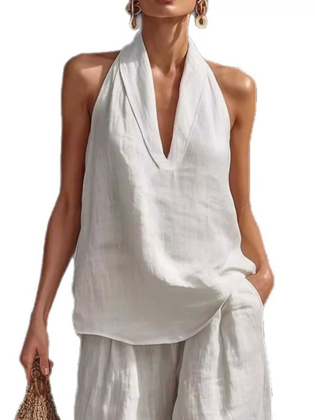 Full Size Halter Neck Top Wide Leg Pants Set Plus (2)