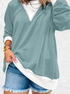 Two-tone Ribbed Knit Sweatshirt (20)