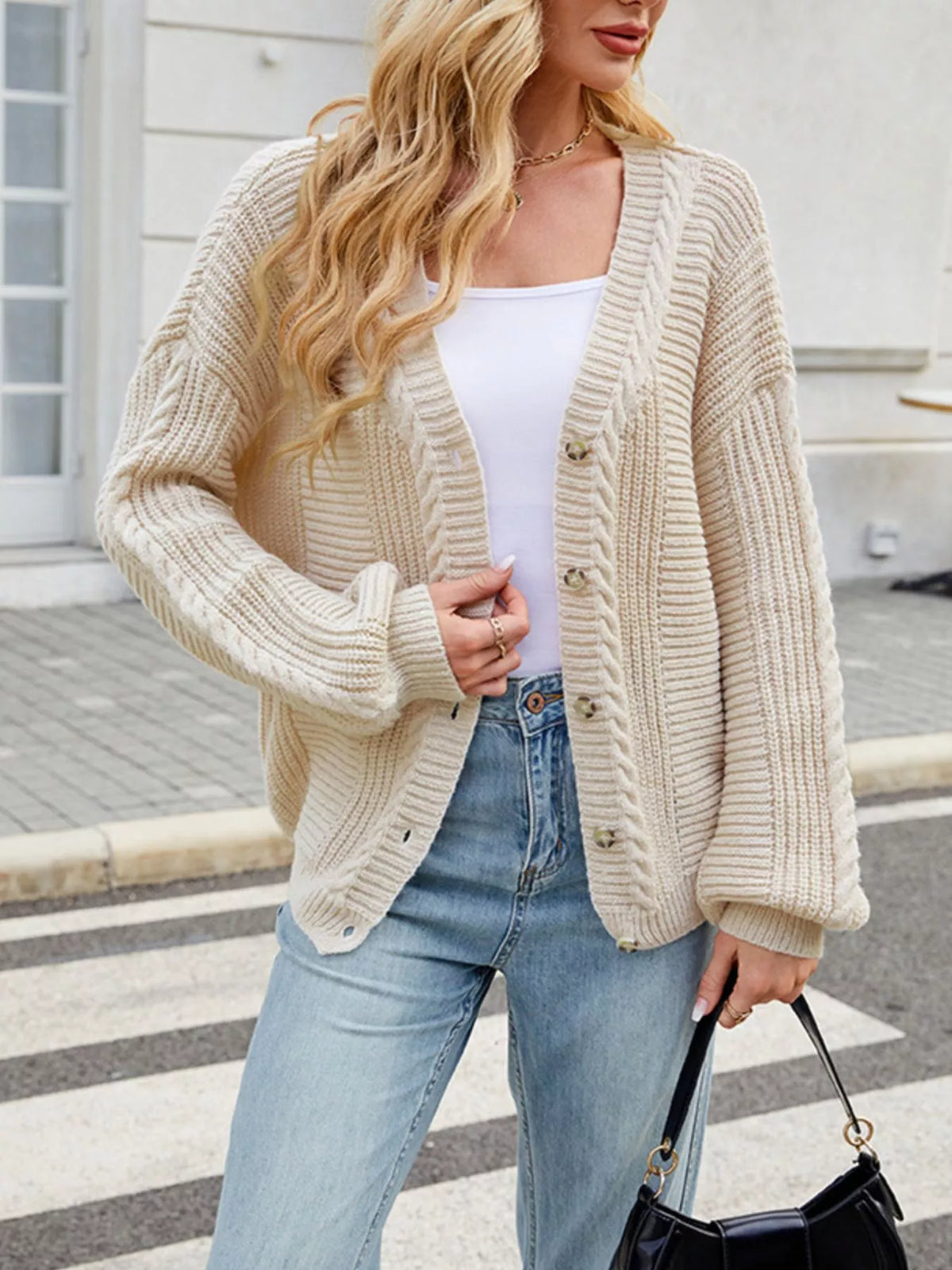 Cable Knit Button-up Cardigan (6)