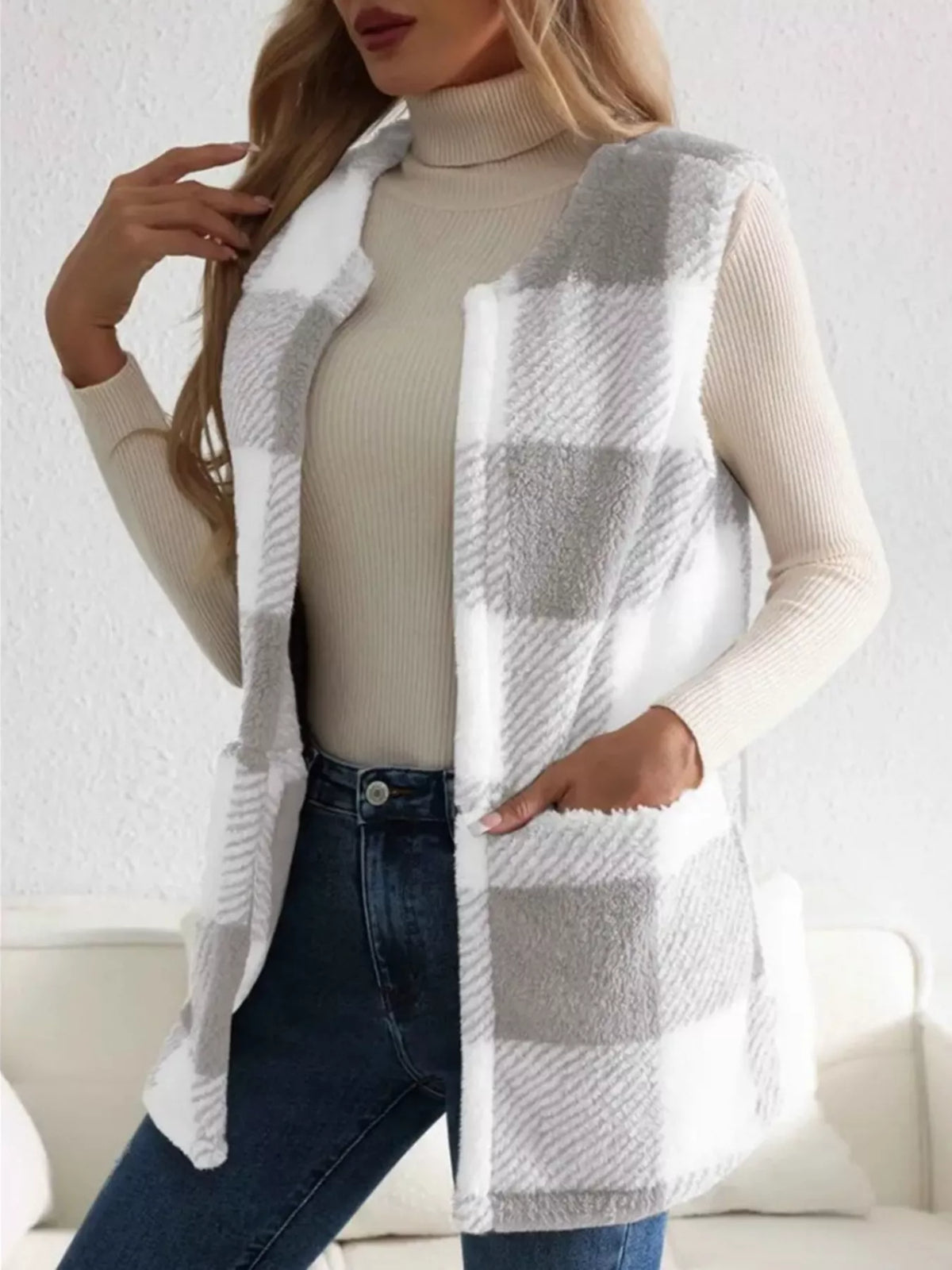 Cozy Plaid Sherpa Vest Coat (11)