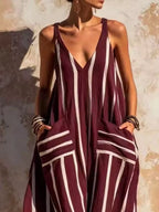 Striped V-neck Sleeveless Wide-leg Jumpsuit (11)