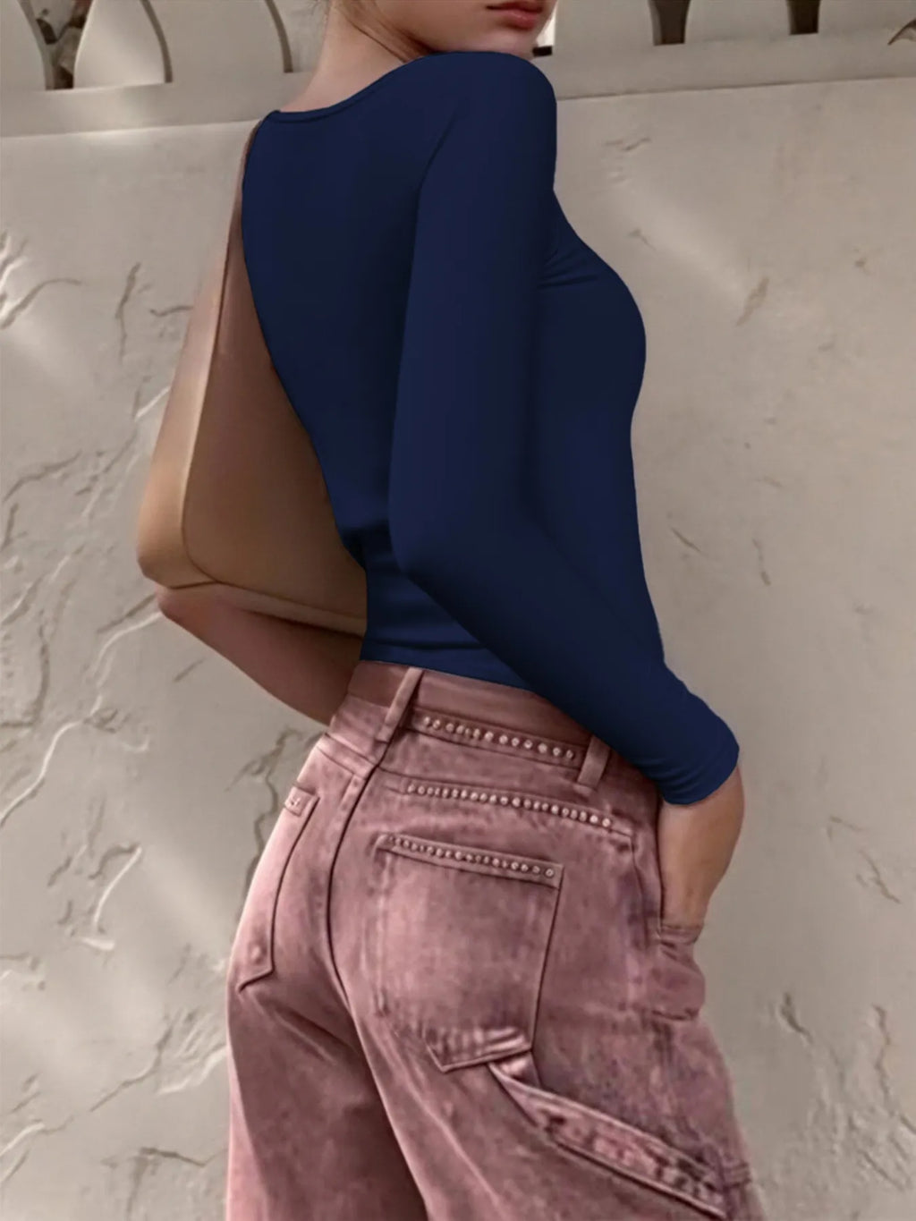 Long Sleeve Scoop Neck Fitted T-shirt (14)