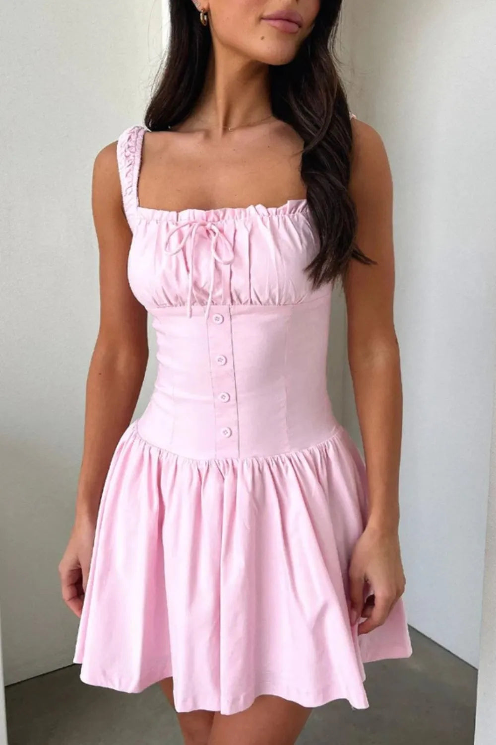 Decorative Button Square Neck Cami Dress (9)