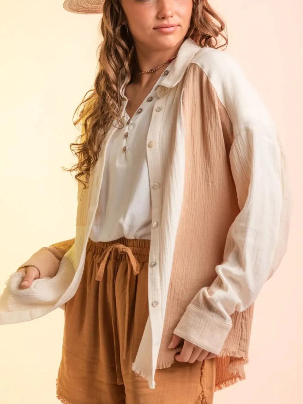 Contrast Button Up Long Sleeve Shirt (3)