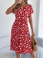 Heart Print Short Sleeve Tie Waist Dress (14)