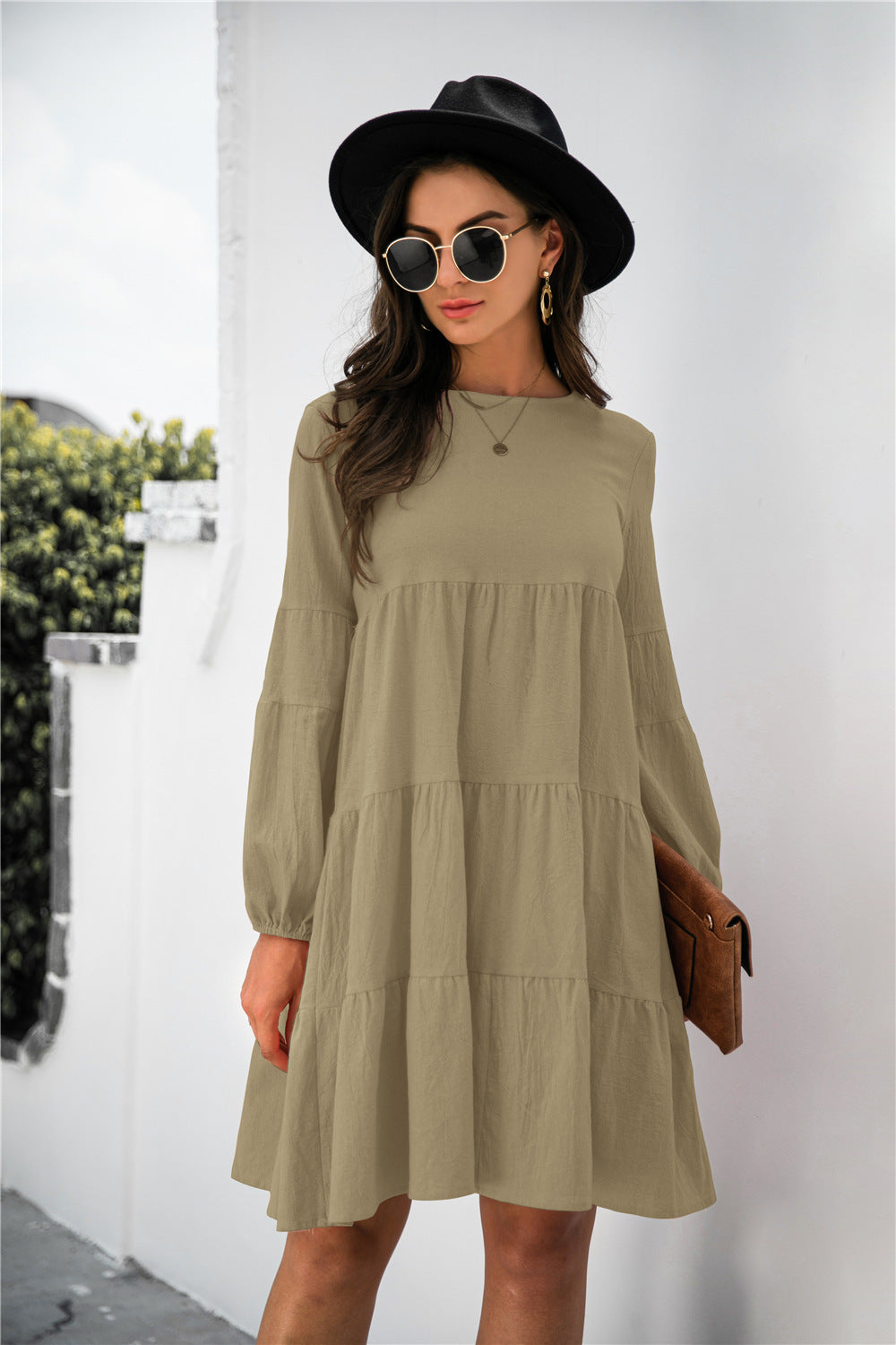 Balloon Sleeve Keyhole Tiered Dress (11)