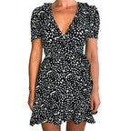 V-neck Short Sleeve Printed Skirt Dress photo 4