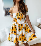 Ruffled Short Sleeve Halter Dress variant CJNSSYLY04602-Yellow-S|CJNSSYLY04602-Yellow-M|CJNSSYLY04602-Yellow-XL|CJNSSYLY04602-Yellow-L