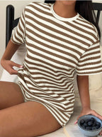 Striped Round Neck Top Shorts Set (4)