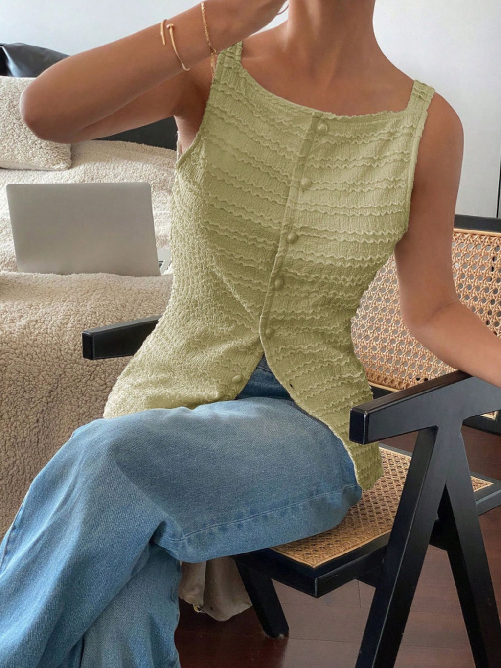 Textured Button-front Tank (4)