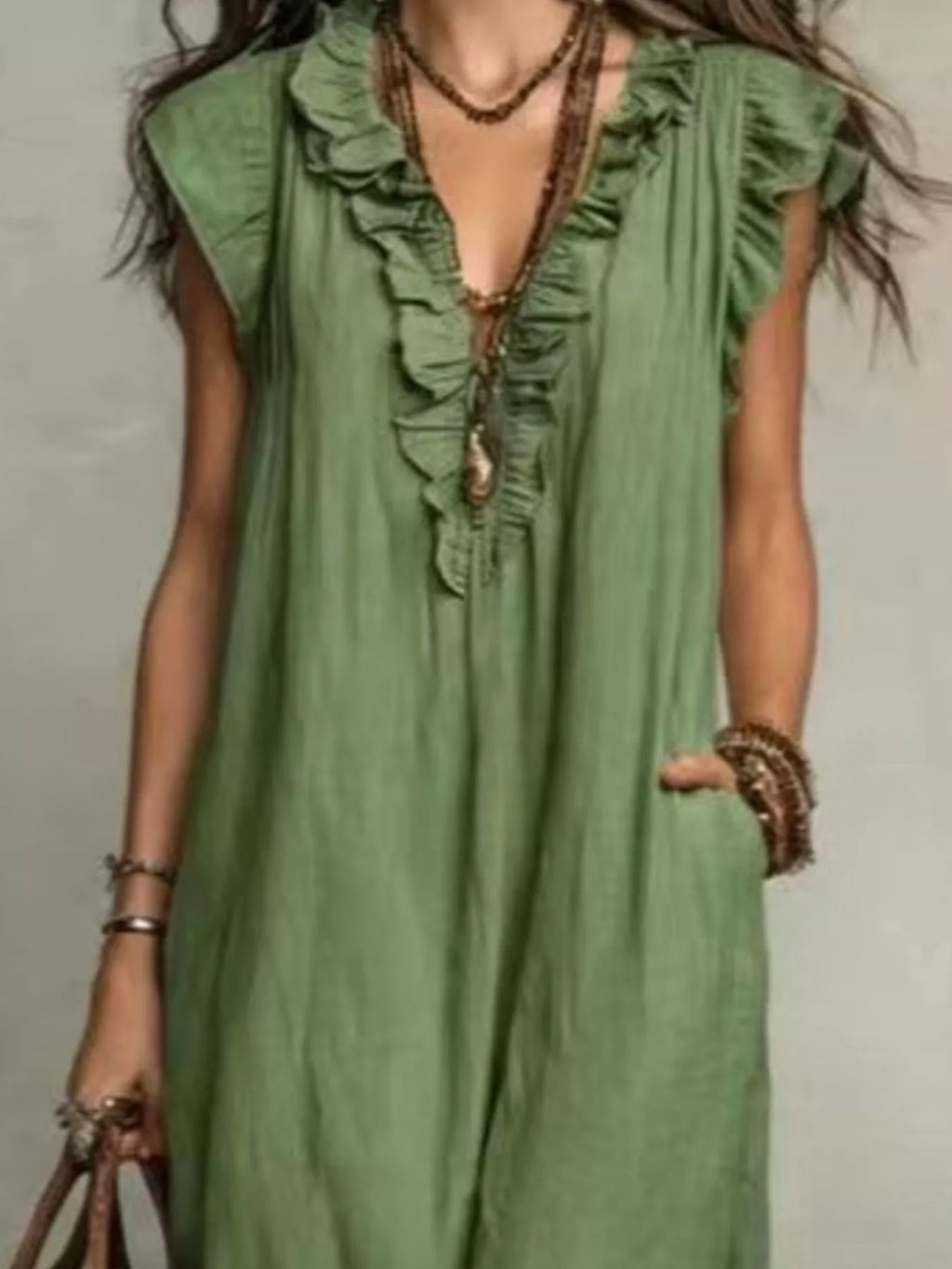 Full Size Bohemian Ruffle Neck Maxi Dress Plus (10)