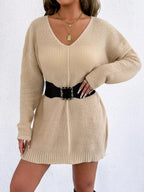 V-neck Ribbed Knit Sweater Dress (10)