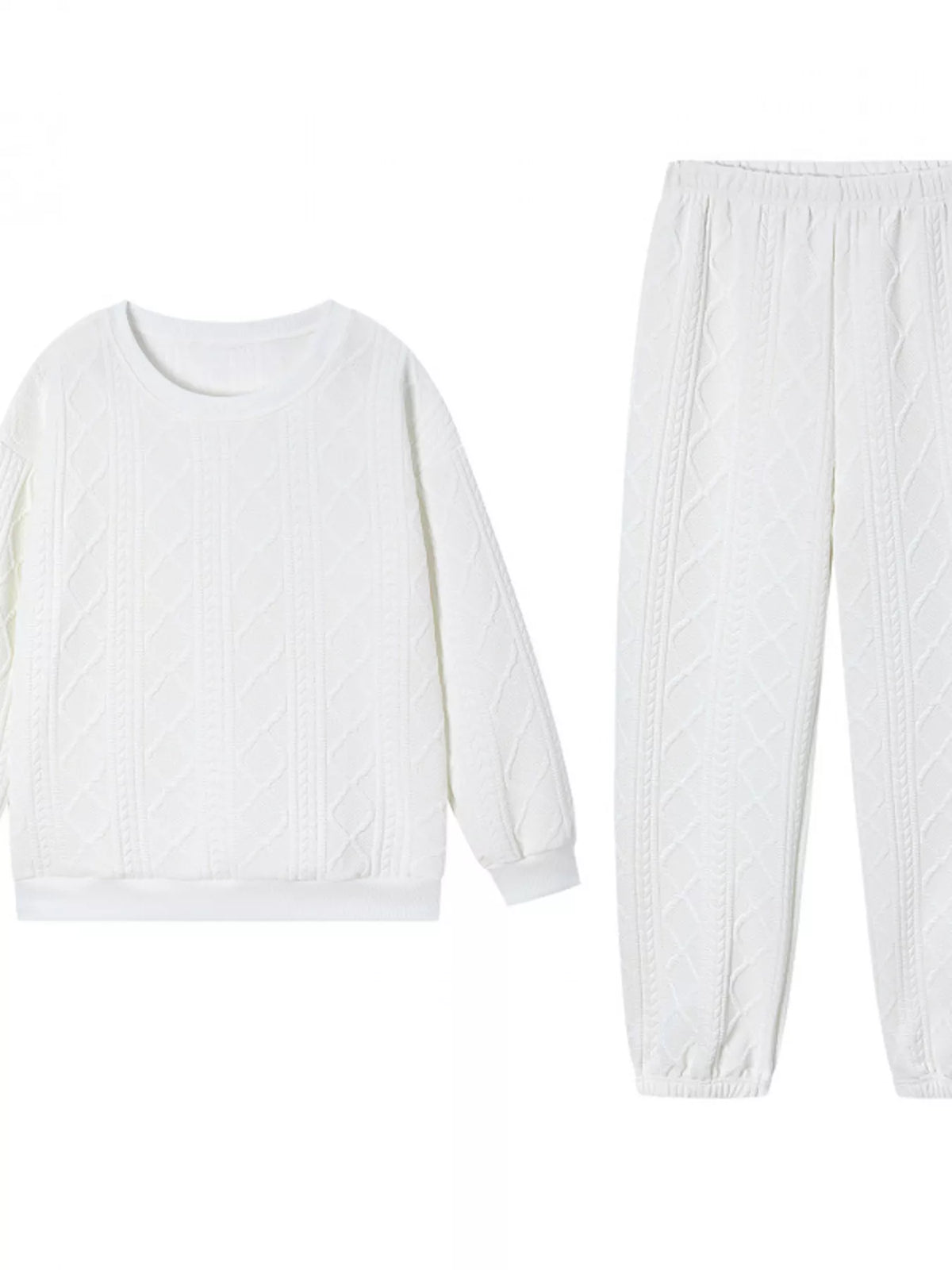Texture Round Neck Top Pants Set (3)