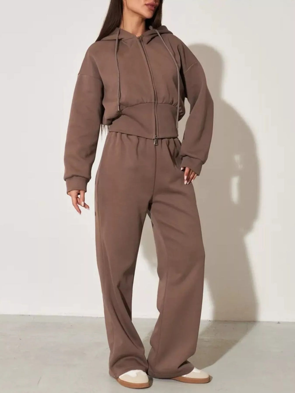 Zip-up Hoodie Wide-leg Pants Set (26)