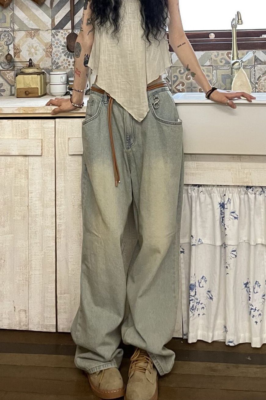 Straight Cylinder Floor Mopping Baggy Jeans photo 3