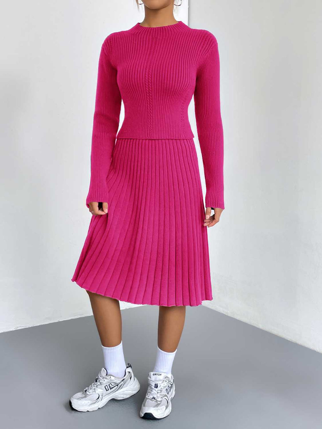 Rib-knit Sweater Skirt Set (2)