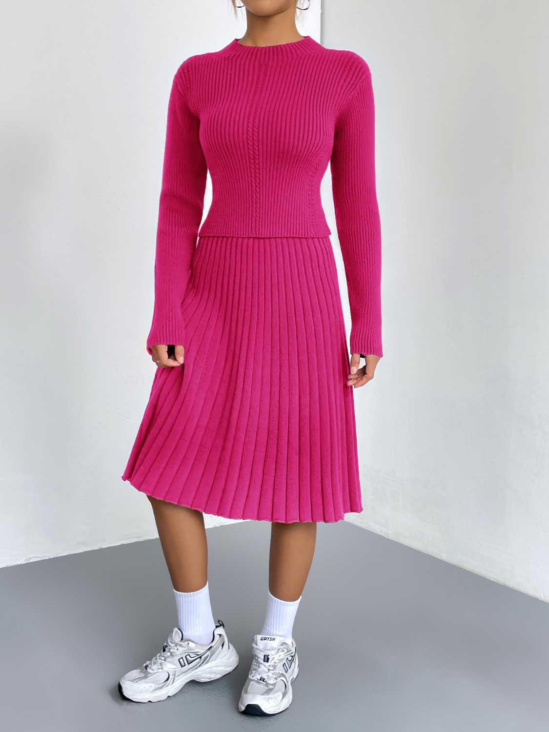 Rib-knit Sweater Skirt Set (2)