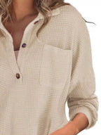 Casual Waffle Knit Button Detail Blouse (21)