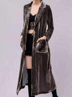 Velvet Lapel Collar Longline Coat (3)