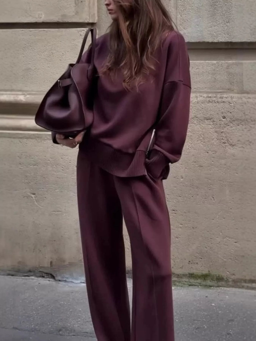 Turtleneck Dropped Shoulder Top Pants Set