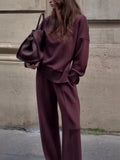 Turtleneck Dropped Shoulder Top Pants Set