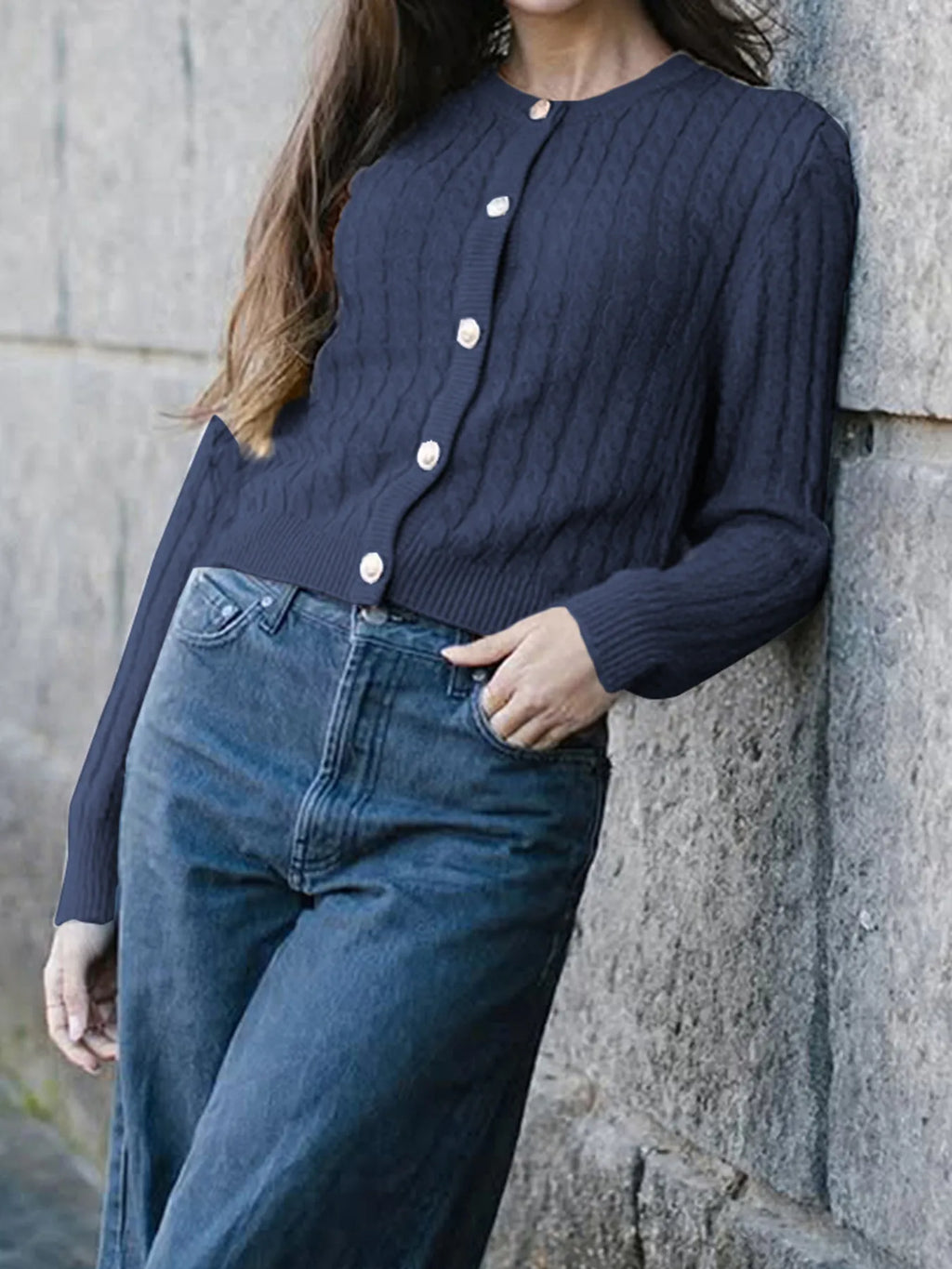 Cable Knit Button-up Cardigan (2)