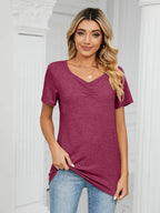 Ruched V-neck Short Sleeve T-shirt (6)