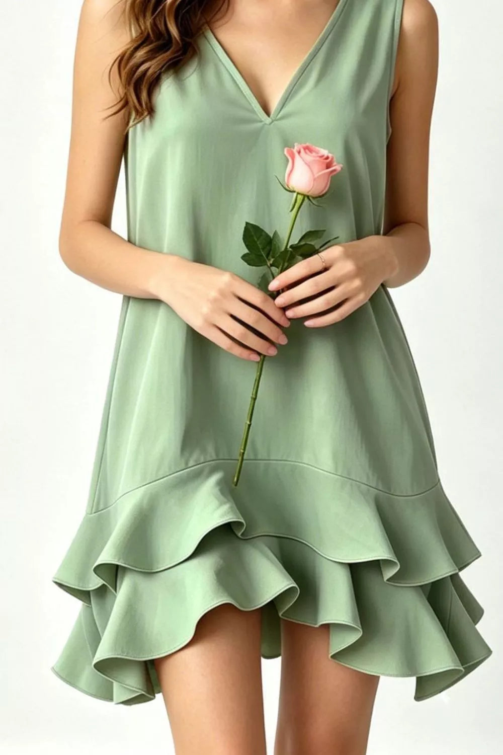 Full Size Sleeveless V-neck Ruffle Hem Mini Dress Plus (8)