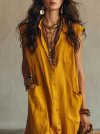 Sleeveless Button-down Linen Maxi Dress (5)