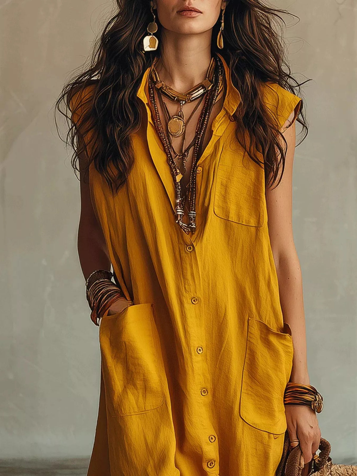 Sleeveless Button-down Linen Maxi Dress (5)