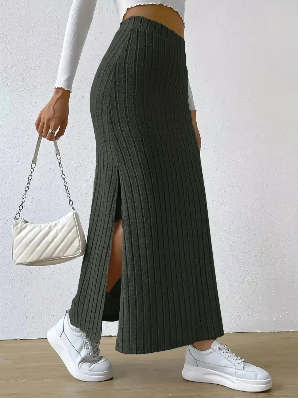 High Waist Ribbed Knit Maxi Skirt (7)