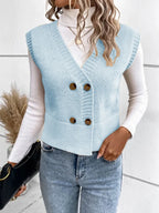Full Size Button Up V-neck Sweater Vest (20)