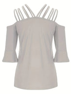 Full Size Cold Shoulder Three-quarter Sleeve Blouse (9)