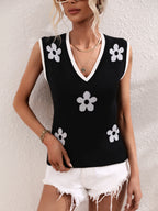 Floral Contrast Ribbed Trim Sweater Vest (10)