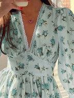 Lace Detail V-neck Balloon Sleeve Dress (11)