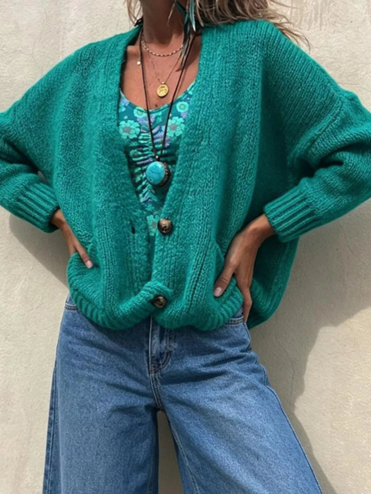 Full Size Chunky Knit Button-up Cardigan Plus