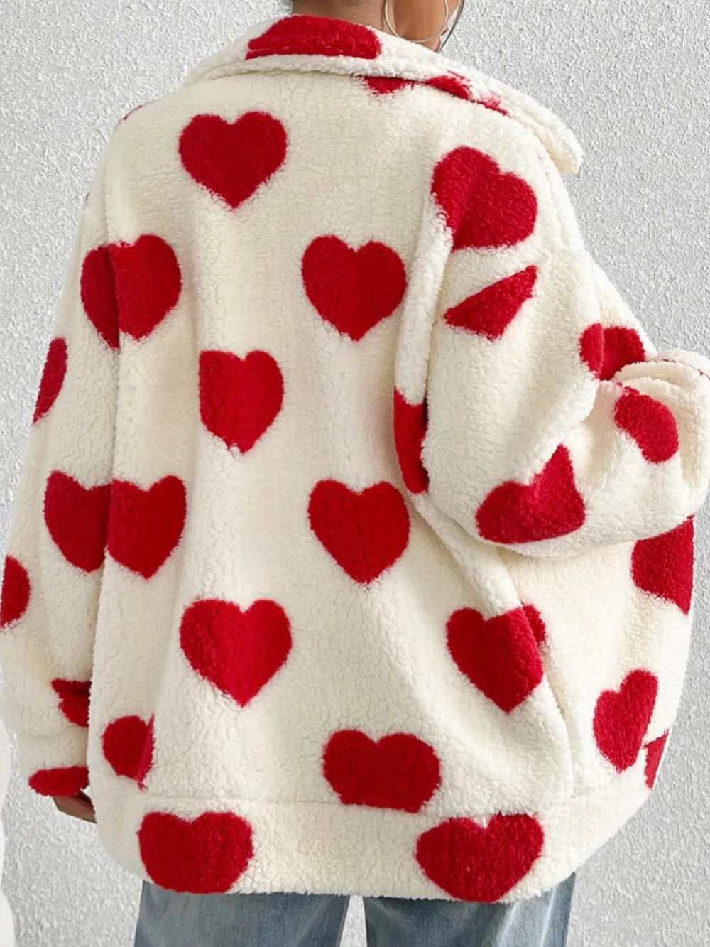 Heart Zip Up Drop Shoulder Furry Jacket (3)
