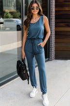 Drawstring Round Neck Sleeveless Jumpsuit (3)