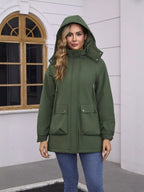 Full Size Zip Up Hooded Parka Outerwear Plus