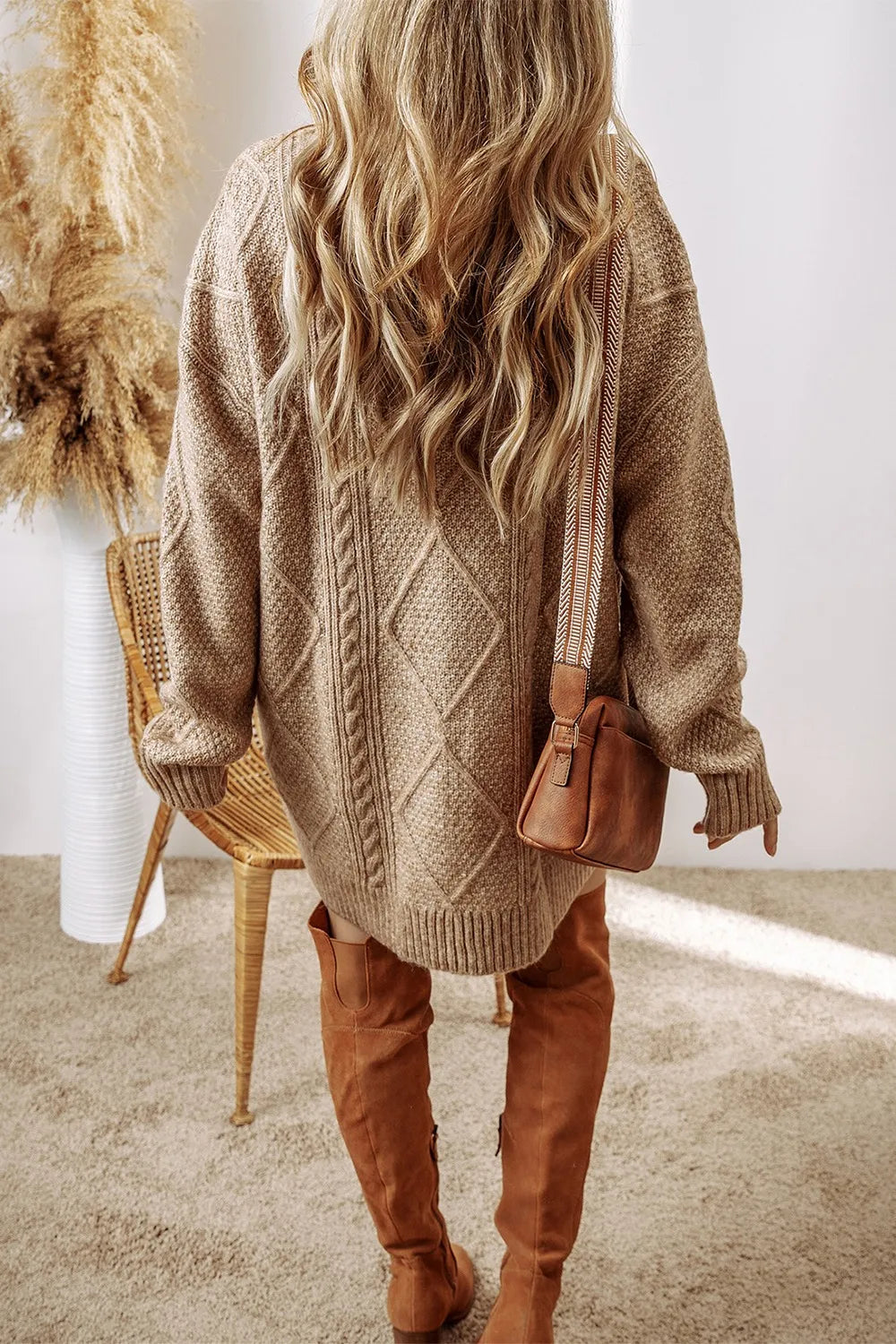 Cable-knit Round Neck Sweater Dress (13)