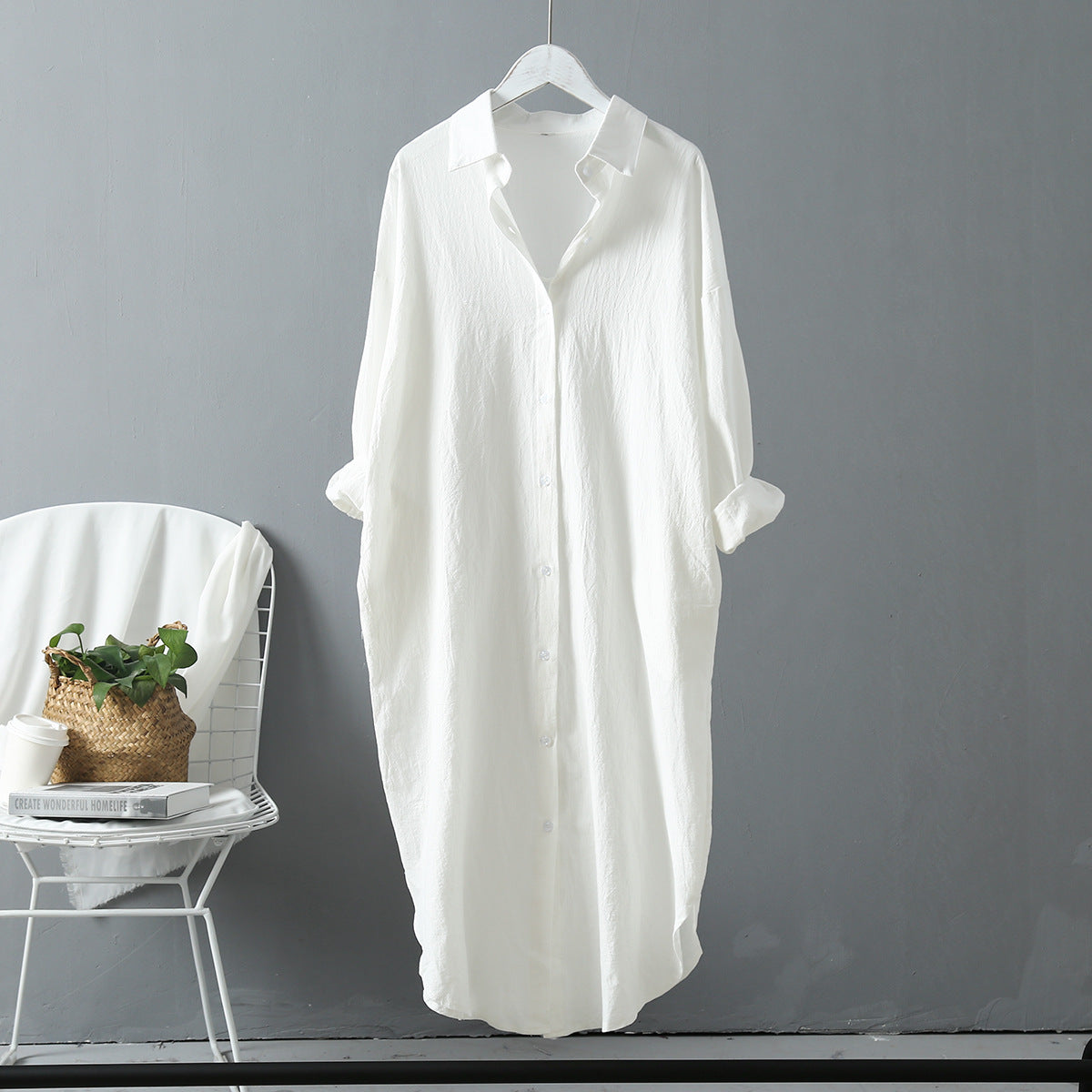 Shirt Dress variant CJNSSYLY10375-White-L|CJNSSYLY10375-White-S|CJNSSYLY10375-White-2xl|CJNSSYLY10375-White-XL|CJNSSYLY10375-White-M