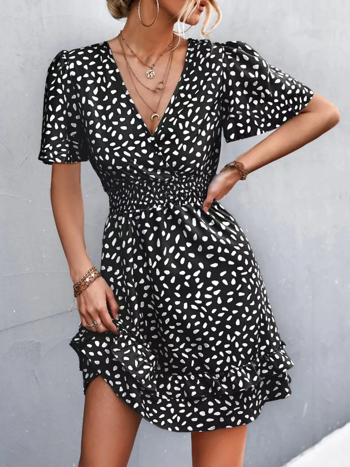 V-neck Flutter Sleeve Mini Dress (2)