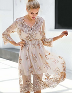 V-neck Sequined Dress variant CJNSSYLY03134-Beige-S|CJNSSYLY03134-Beige-M|CJNSSYLY03134-Beige-XL|CJNSSYLY03134-Beige-XXL|CJNSSYLY03134-Beige-L