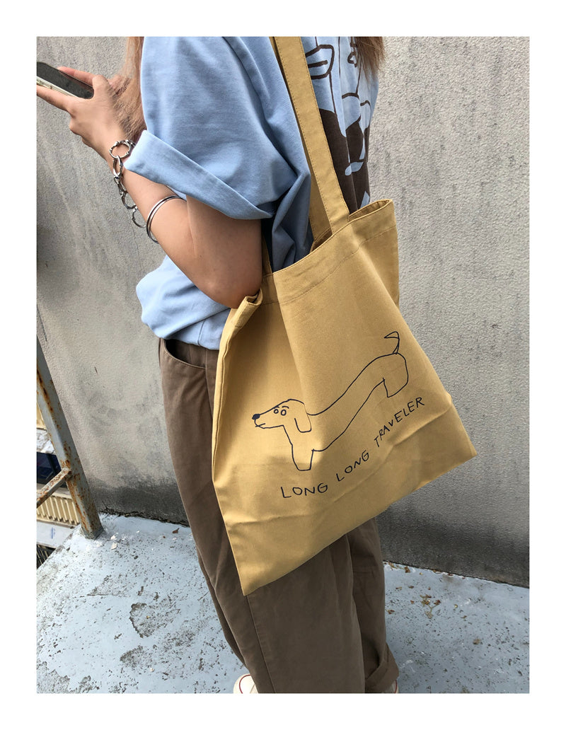 Dachshund Illustration Two-color Thin Canvas Bag variant CJNS179347902BY