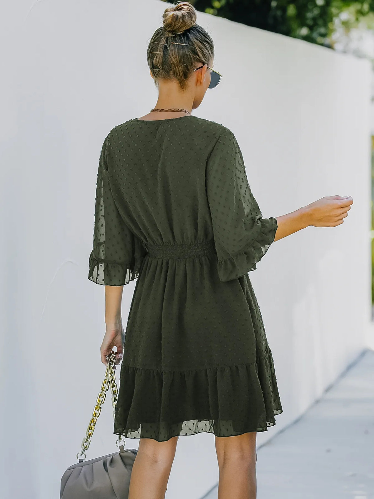 Swiss Dot Flare Sleeve Wrap Mini Dress (8)