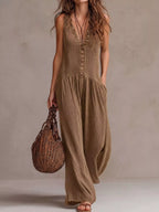 V-neck Sleeveless Wide Leg Jumpsuit